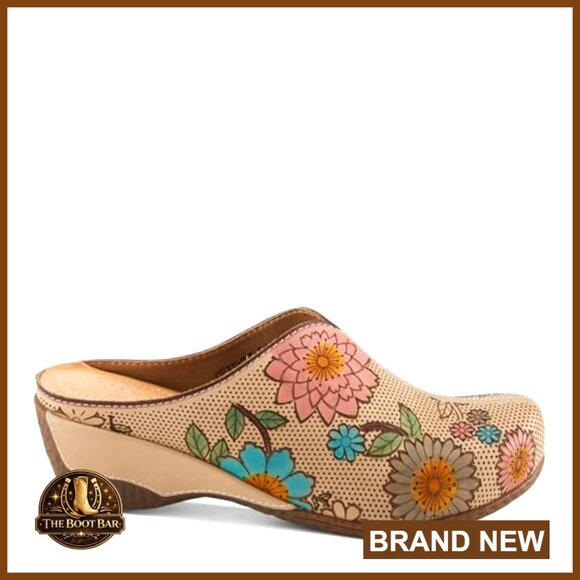 Leather Mules Wedge Heel Clogs Size 40 Almond Toe Pull-On - Picture 6 of 7